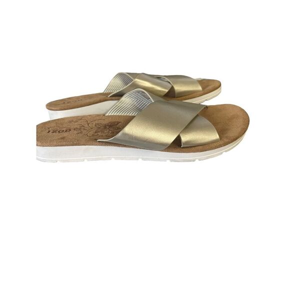 Izod Womens Gold Brown Crisscross Floral Slip-on Slide Sandals Size 8M - Picture 1 of 9